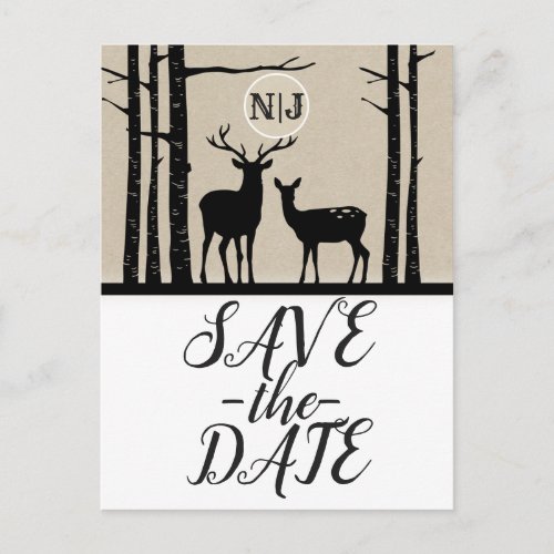 Rustic Male  Female Doe Deer Birch Save the Date Announcement Postcard