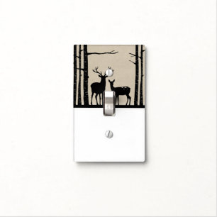 Rustic Male & Female Doe Deer Black Birch Modern Light Switch Cover