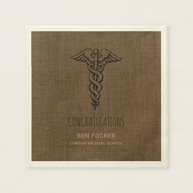 Rustic Male Nurse Graduation Party | Caduceus Paper Napkin