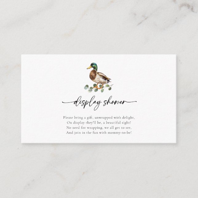 Rustic Mallard Duck Baby Shower Display Shower Enclosure Card (Front)