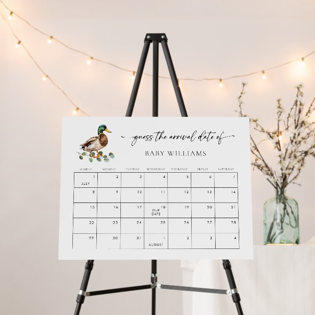 Rustic Mallard Duck Baby Shower Due Date Calendar Foam Board (In Situ (Stand))