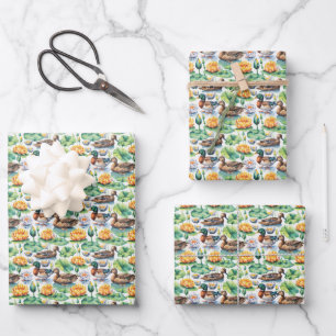 Rustic Mallard Ducks On Lake Lilly Pads  Wrapping Paper Sheets