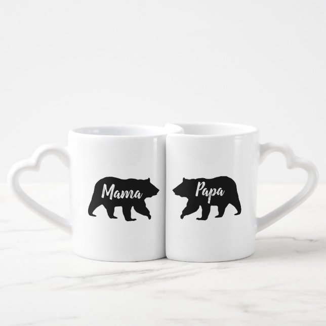 Rustic Mama and Papa Bear Simple Black White Coffee Mug Set (Front Nesting)
