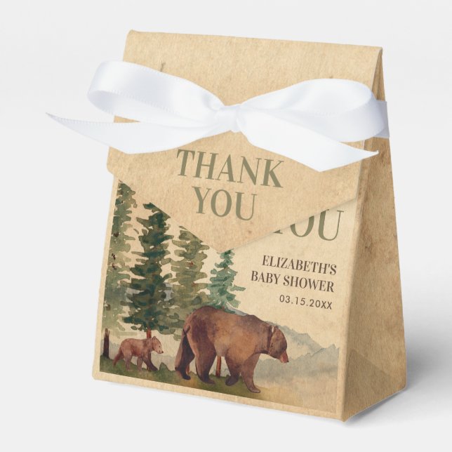 Rustic Mama & Baby Bear Baby Shower Thank You Favor Boxes (Front Side)