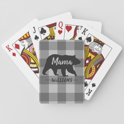 Rustic Mama Bear Buffalo Plaid Monogram Name Poker Cards