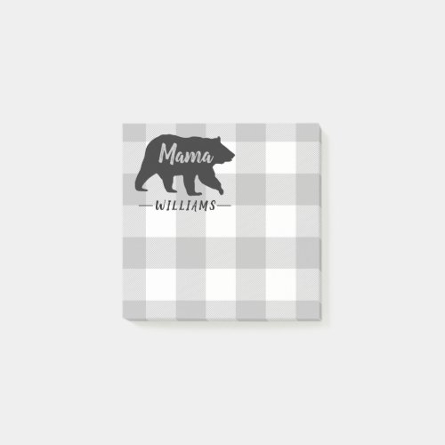 Rustic Mama Bear Gray Black Monogram Name 3x3 Post_it Notes