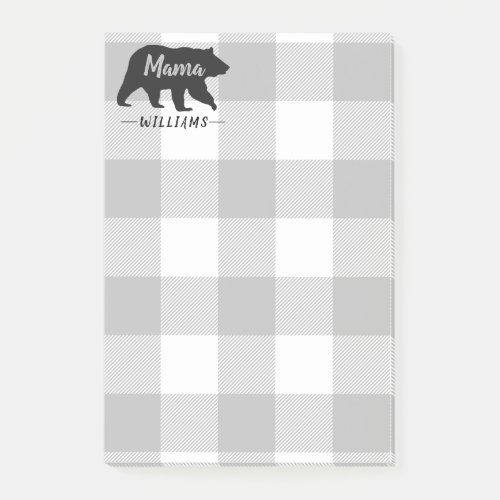 Rustic Mama Bear Gray Black Monogram Name 4x6 Post_it Notes