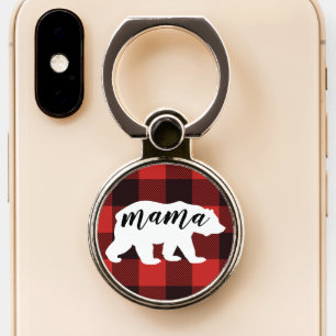 Rustic Mama Bear Red & Black Buffalo Plaid Phone Ring Stand