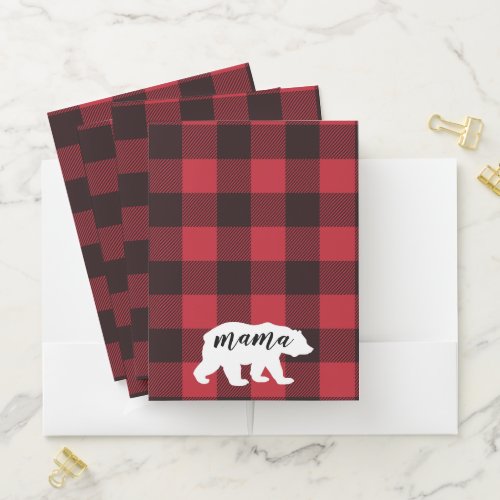 Rustic Mama Bear Red  Black Buffalo Plaid Pocket Folder
