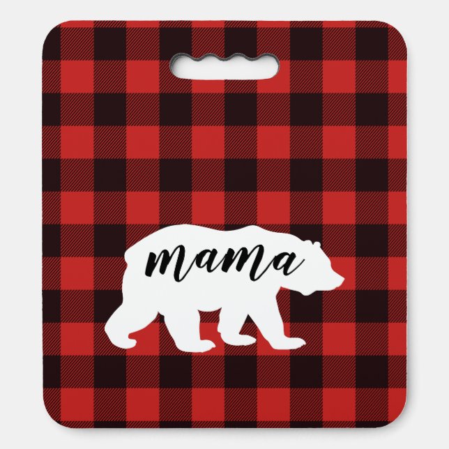 Rustic Mama Bear Red & Black Buffalo Plaid Seat Cushion (Front Vertical)