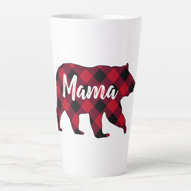 Rustic Mama Bear Red Buffalo Plaid Latte Mug (Front)