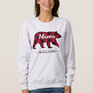 Rustic Mama Bear Red Buffalo Plaid Monogram Name Sweatshirt