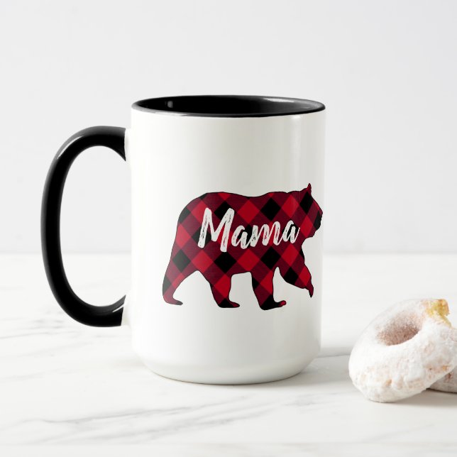 Rustic Mama Bear Red Buffalo Plaid Mug (With Donut)
