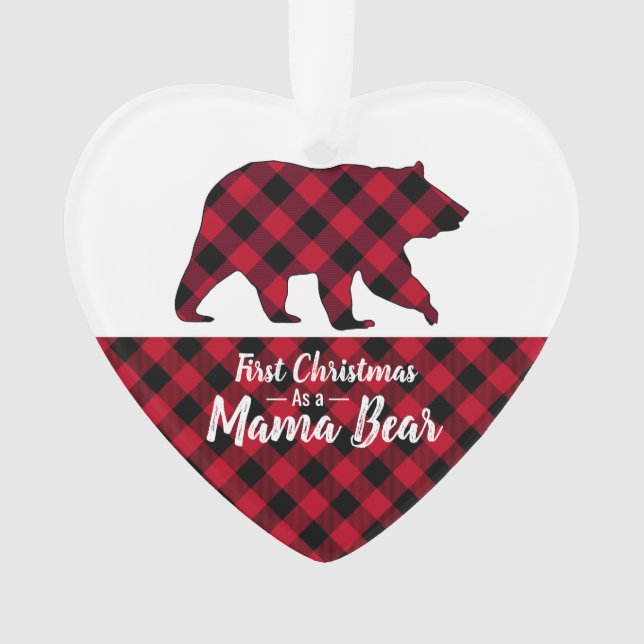 Rustic Mama Bear Red Buffalo Plaid Photo Ornament (Front)