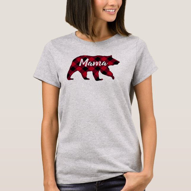 Rustic Mama Bear Red Buffalo Plaid T-Shirt (Front)