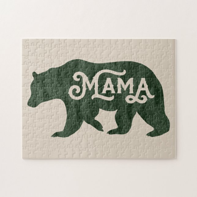 Rustic Mama Bear Silhouette Typography Jigsaw Puzzle (Horizontal)