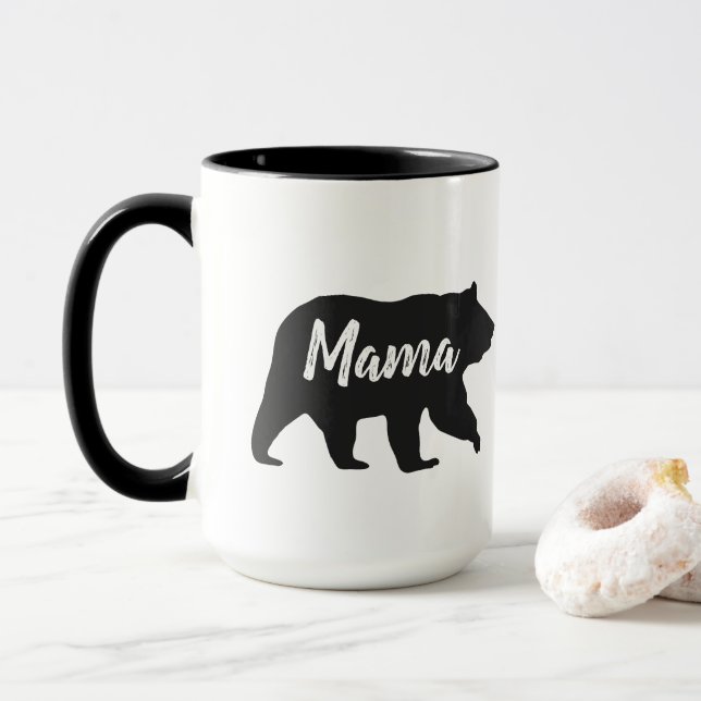Rustic Mama Bear Simple Black and White Coffee Mug (With Donut)