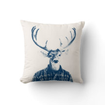 Rustic Man Buck with Antlers in Blue and Cream