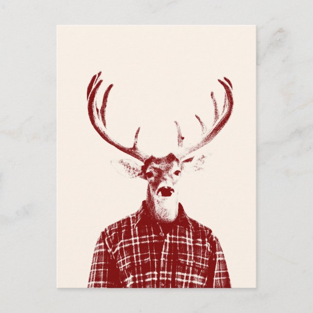 Rustic Man Buck with Antlers in Red and Cream Postcard (Front)