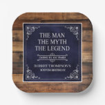 Rustic Man Myth Legend 100th Birthday Navy Blue  Paper Plates