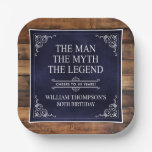 Rustic Man Myth Legend 80th Birthday Navy Blue  Paper Plates