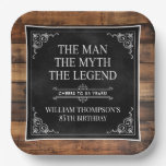 Rustic Man Myth Legend 85th Birthday Black  Paper Plates