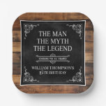 Rustic Man Myth Legend 85th Birthday Black  Paper Plates