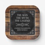 Rustic Man Myth Legend 90th Birthday Black  Paper Plates