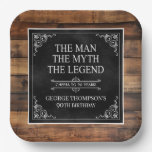 Rustic Man Myth Legend 90th Birthday Black  Paper Plates