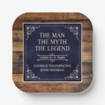 Rustic Man Myth Legend 90th Birthday Navy Blue  Paper Plates