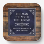 Rustic Man Myth Legend 90th Birthday Navy Blue  Paper Plates