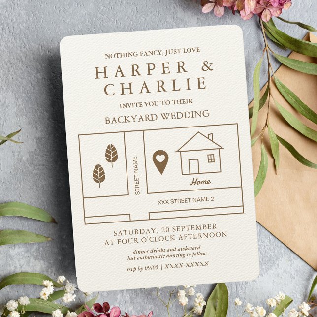 Rustic Map Backyard Wedding   Invitation (Creator Uploaded)