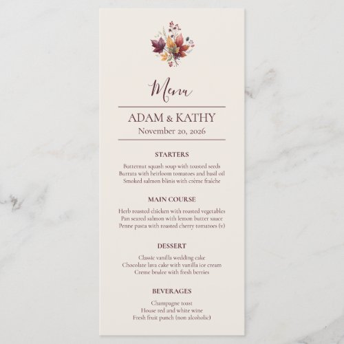 Rustic Maple Leaf Fall Wedding Menu Card
