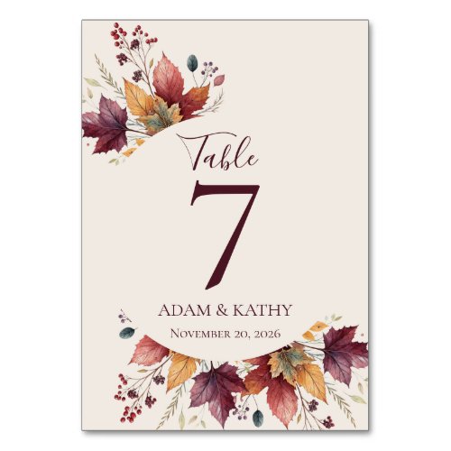 Rustic Maple Leaf Fall Wedding Table Numbers