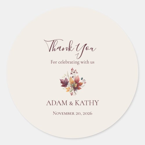 Rustic Maple Leaf Fall Wedding Thank You Sticker