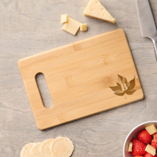 Rustic Maple Leaf Monogram Letter Engraved Cutting Board