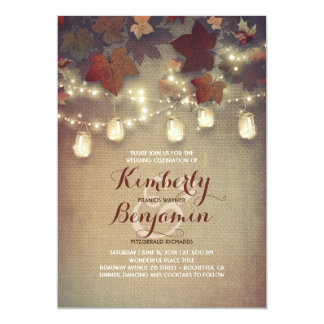 Rustic Maple Leaves and Mason Jars Fall Wedding Card