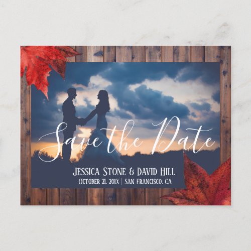 Rustic Maple Leaves Fall Wedding Save the Date Announcement Postcard