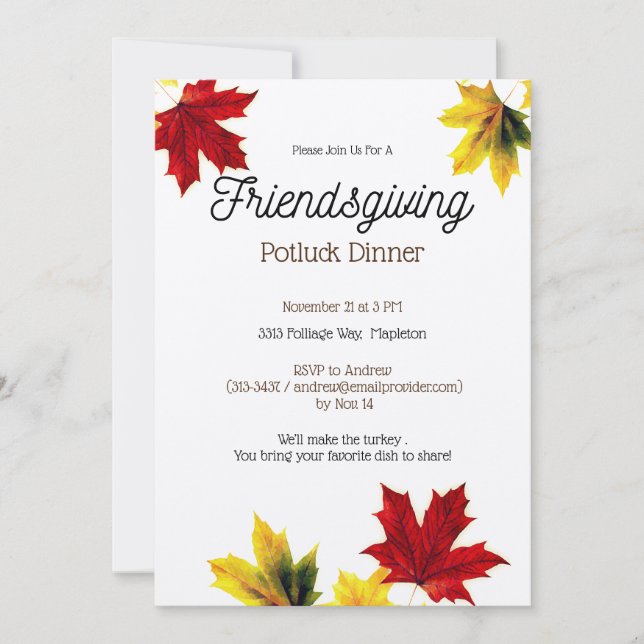 Rustic maple leaves - Friendsgiving Invitation (Front)