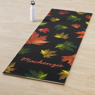 Rustic Maple Leaves Pattern with Name on BLACK Yoga Mat