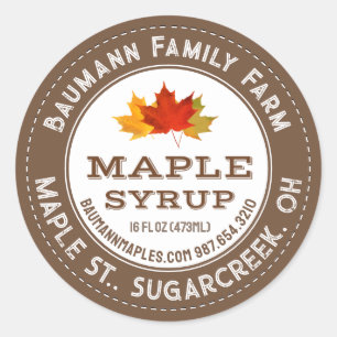 Rustic Maple Syrup Label Colorful Maple Leaves