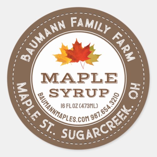 Rustic Maple Syrup Label Colorful Maple Leaves 