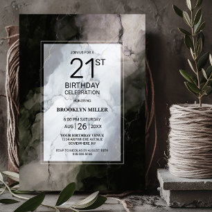 Rustic Marble 21st Birthday Party Invitation