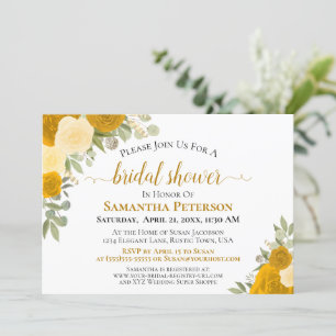 Rustic Marigold & Yellow Boho Roses Bridal Shower Invitation