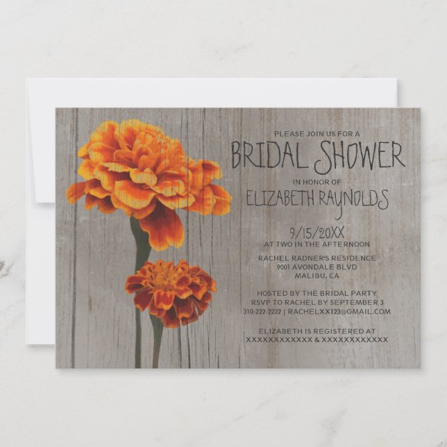 Rustic Marigolds Bridal Shower Invitations (Front)