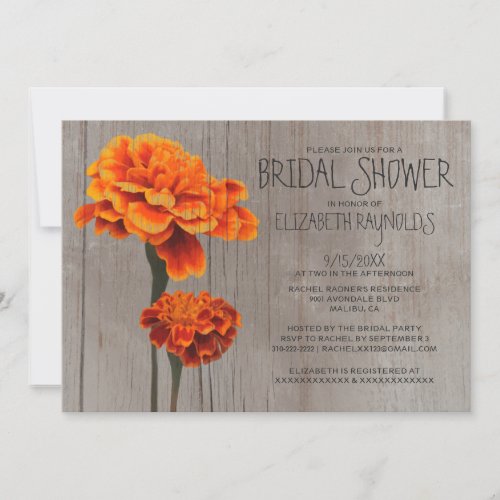 Rustic Marigolds Bridal Shower Invitations