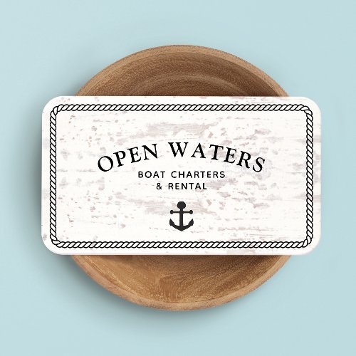 Rustic Marina Rope Anchor Boat White Wood Business Card