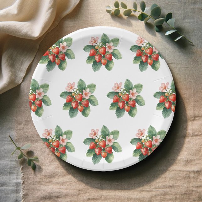 Rustic  Market Strawberry Berry Sweet Baby Shower Paper Plates (Creator Uploaded)