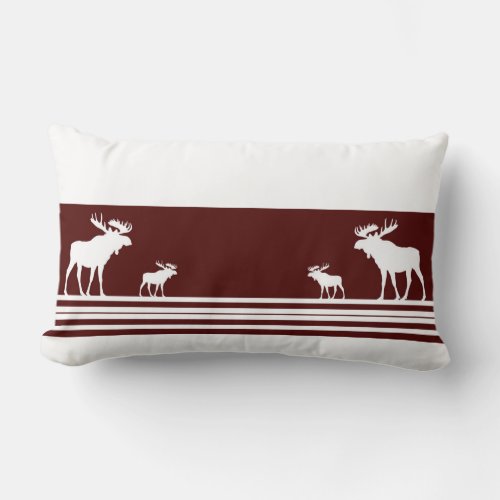 Rustic maroon moose decorative lumbar pillow