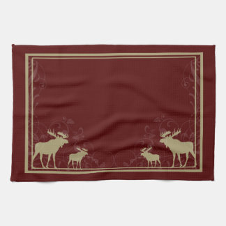 Rustic maroon moose swirl kitchen towel